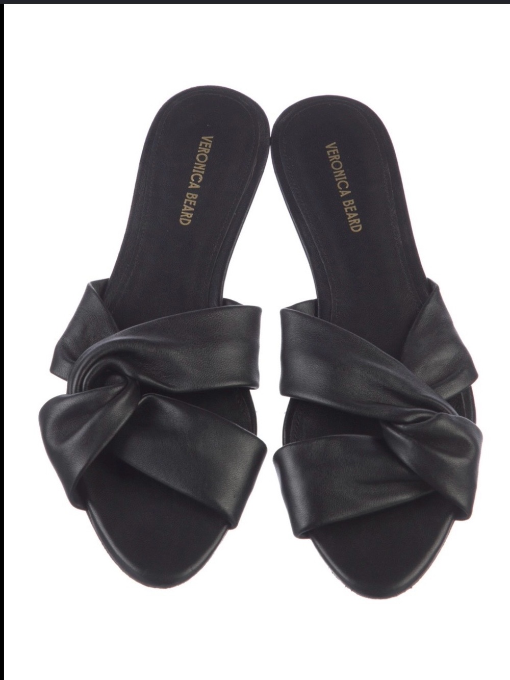 Veronica Beard Black Leather Knotted Slide Mules